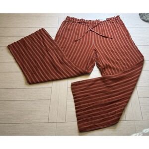 SONOMA Linen Blend Wide Leg NWT Drawstring Pant Sz XL Rust Stripe Boho Coastal